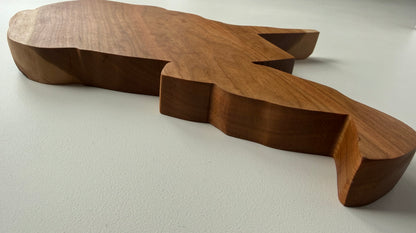 West Virginia shaped charcuterie board. Side view.