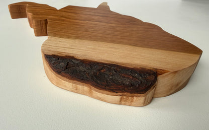West Virginia shaped charcuterie board. Side view.