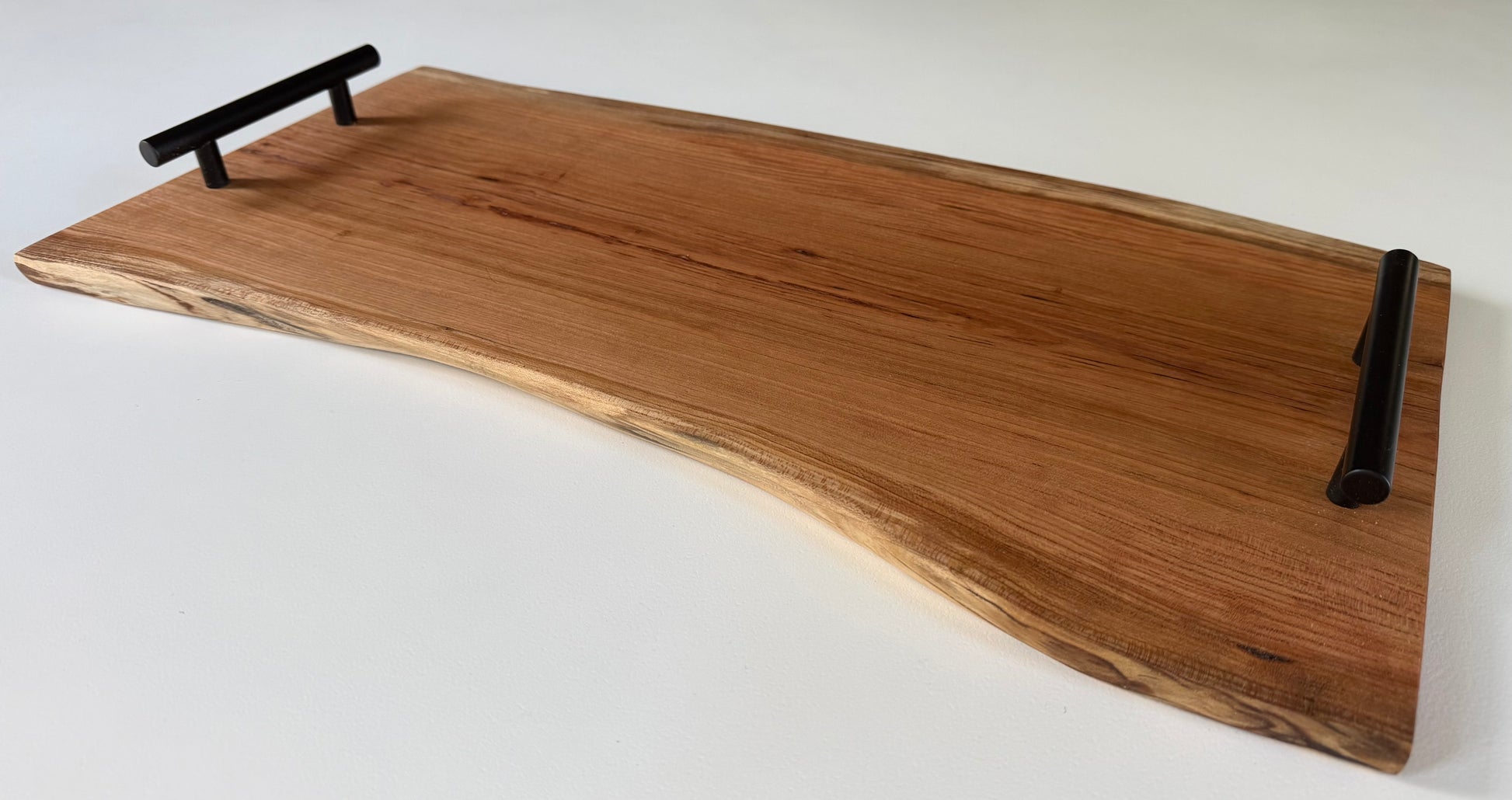 Spalted cherry charcuterie board with black handles